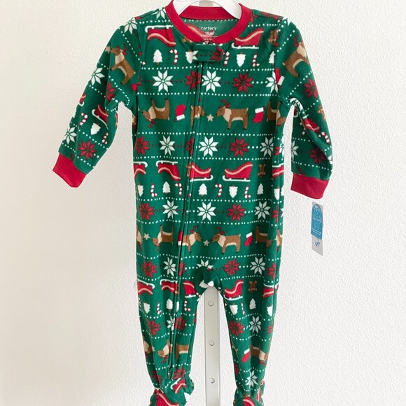 Carter's Baby Boys & Girls Christmas Holiday Fleece One-Pc. Footed Pajama Sz 18M - Picture 2 of 5